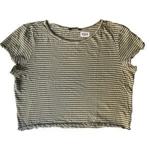 American Eagle Women’s Short Sleeve Crop Top size L, Green & White Stripes